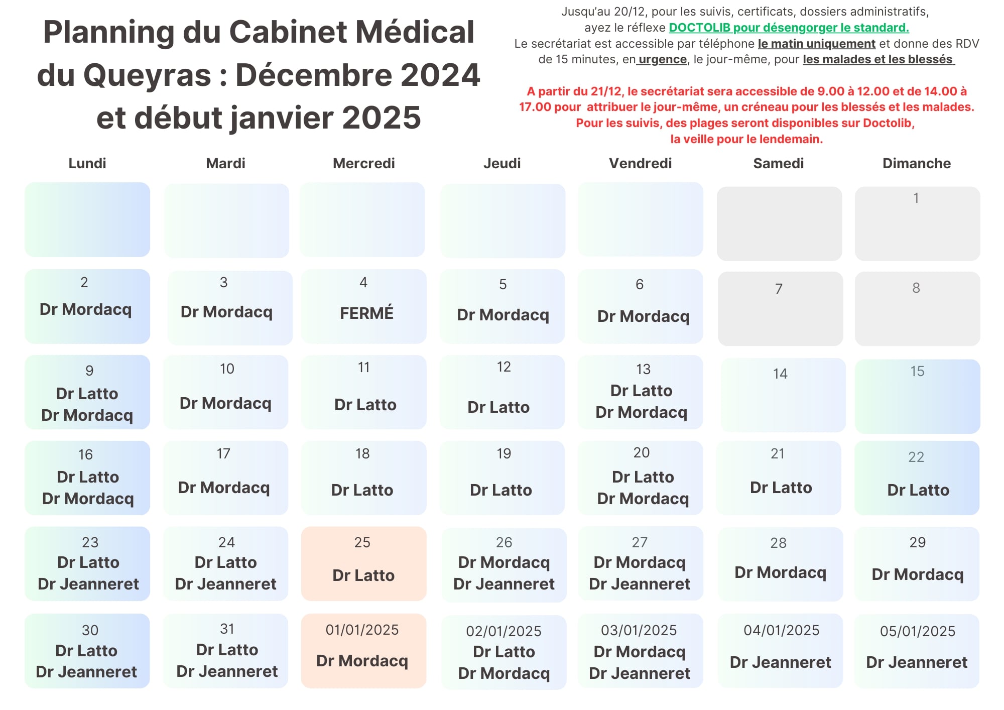 planning medecins decembre 2024